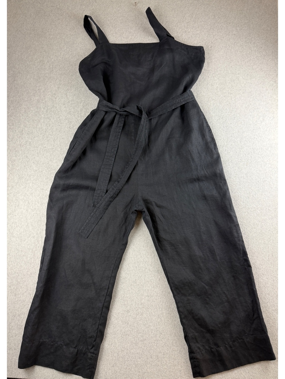 Quince 100% European Linen Square Neck Jumpsuit Womens XL Black Belted